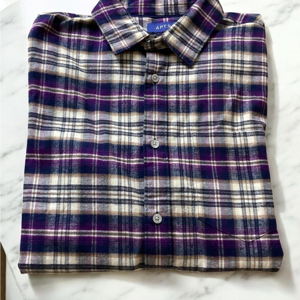 Apt. 9 Purple and White Casual Button Down Shirt